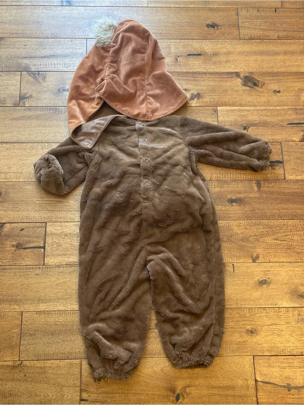 Disney Store Star Wars Ewok Toddler Costume Brown Fuzzy Bodysuit Hood 18-24M - Picture 8 of 9